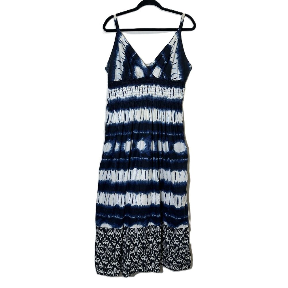 Speed Control New York 1X Blue White Tie Dye Boho Maxi Dress Smocked Waist